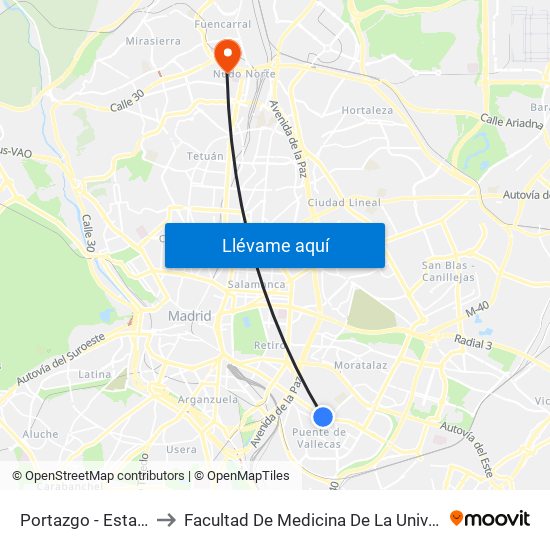 Portazgo - Estadio De Vallecas to Facultad De Medicina De La Universidad Autónoma De Madrid map