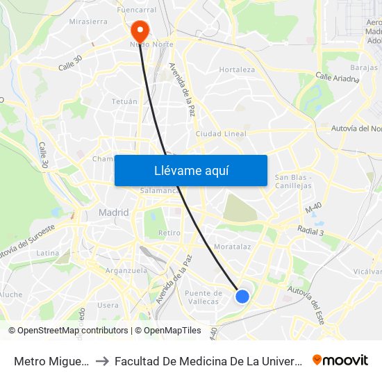 Metro Miguel Hernández to Facultad De Medicina De La Universidad Autónoma De Madrid map