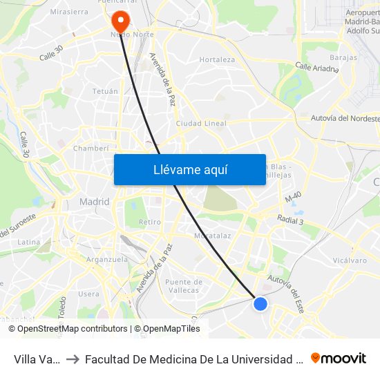 Villa Vallecas to Facultad De Medicina De La Universidad Autónoma De Madrid map
