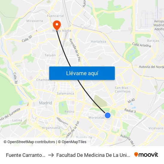 Fuente Carrantona - García Tapia to Facultad De Medicina De La Universidad Autónoma De Madrid map