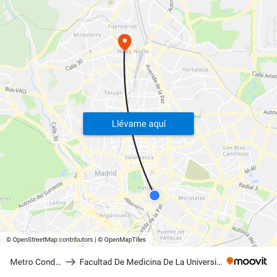 Metro Conde De Casal to Facultad De Medicina De La Universidad Autónoma De Madrid map