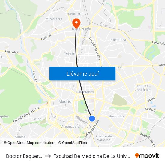 Doctor Esquerdo - Cavanilles to Facultad De Medicina De La Universidad Autónoma De Madrid map