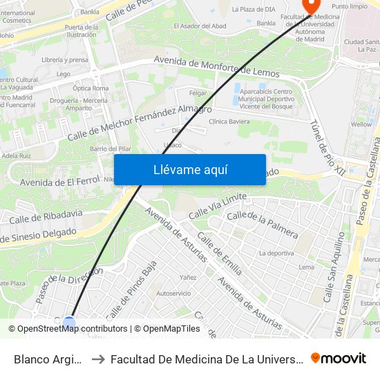 Blanco Argibay - Sorgo to Facultad De Medicina De La Universidad Autónoma De Madrid map