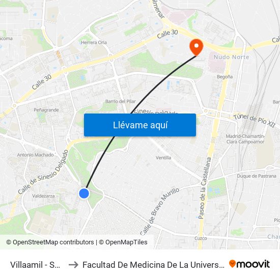 Villaamil - San Restituto to Facultad De Medicina De La Universidad Autónoma De Madrid map