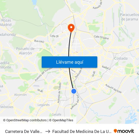 Carretera De Vallecas - Avenida Rosales to Facultad De Medicina De La Universidad Autónoma De Madrid map