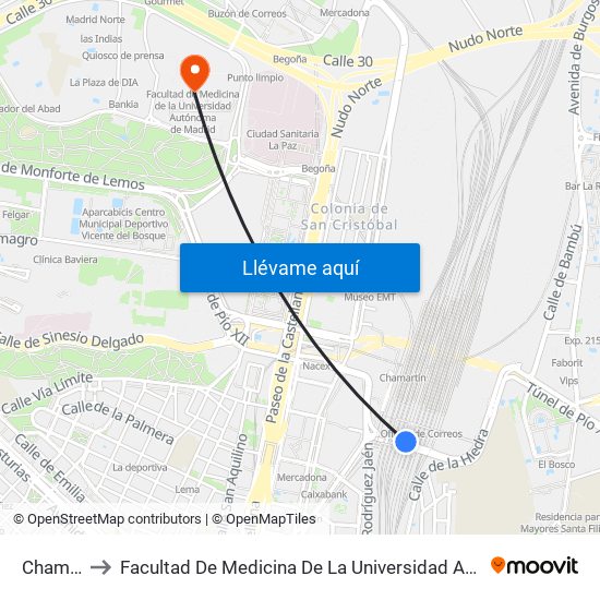 Chamartín to Facultad De Medicina De La Universidad Autónoma De Madrid map
