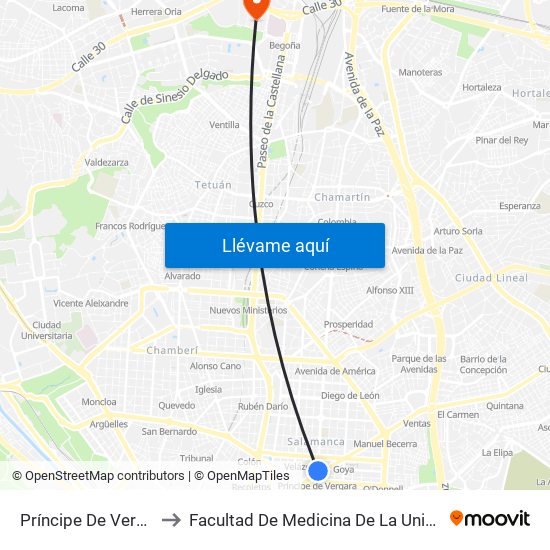 Príncipe De Vergara - Jorge Juan to Facultad De Medicina De La Universidad Autónoma De Madrid map