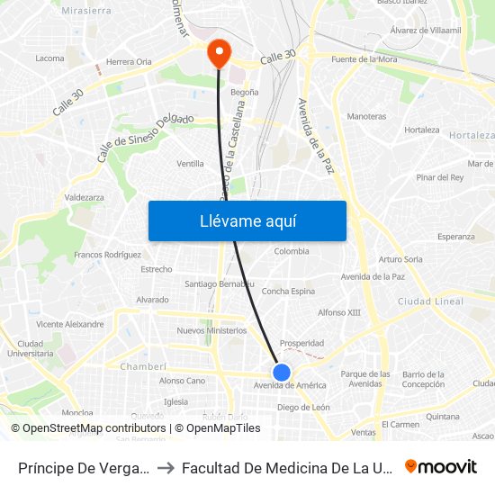 Príncipe De Vergara - María De Molina to Facultad De Medicina De La Universidad Autónoma De Madrid map