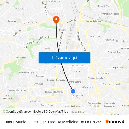 Junta Municipal Chamartín to Facultad De Medicina De La Universidad Autónoma De Madrid map