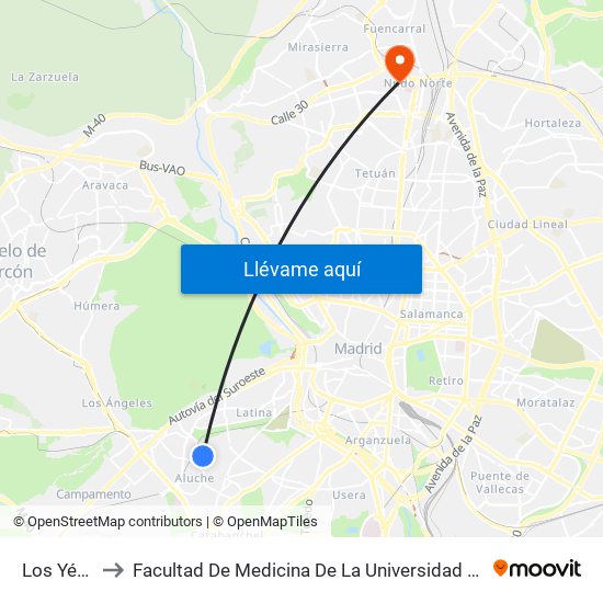 Los Yébenes to Facultad De Medicina De La Universidad Autónoma De Madrid map