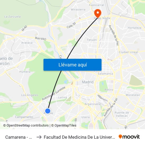 Camarena - Puerto Chico to Facultad De Medicina De La Universidad Autónoma De Madrid map