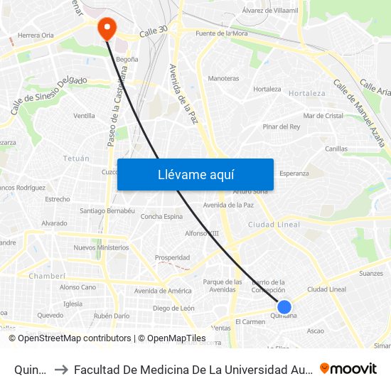 Quintana to Facultad De Medicina De La Universidad Autónoma De Madrid map