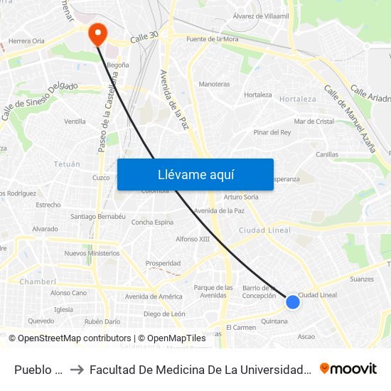 Pueblo Nuevo to Facultad De Medicina De La Universidad Autónoma De Madrid map