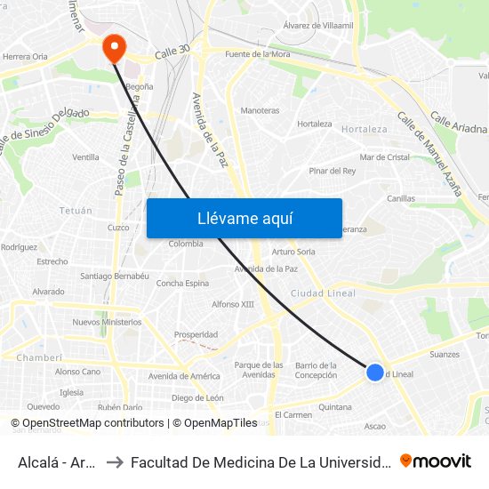 Alcalá - Arcones Gil to Facultad De Medicina De La Universidad Autónoma De Madrid map