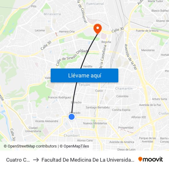 Cuatro Caminos to Facultad De Medicina De La Universidad Autónoma De Madrid map