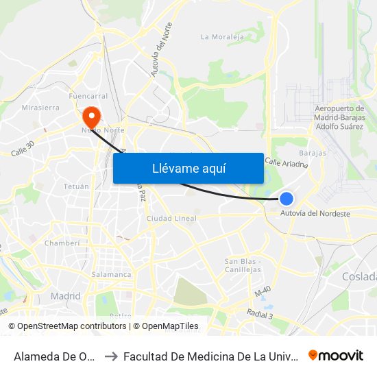 Alameda De Osuna - Carabela to Facultad De Medicina De La Universidad Autónoma De Madrid map