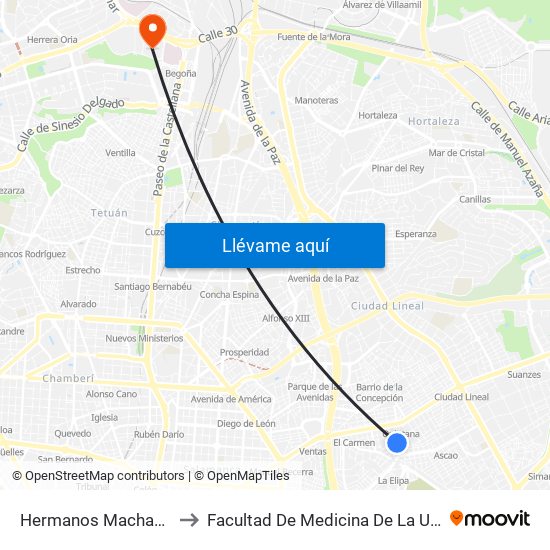 Hermanos Machado - Carlos Hernández to Facultad De Medicina De La Universidad Autónoma De Madrid map
