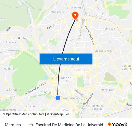 Marqués De Vadillo to Facultad De Medicina De La Universidad Autónoma De Madrid map