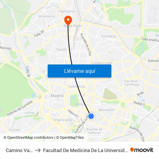 Camino Valderribas to Facultad De Medicina De La Universidad Autónoma De Madrid map