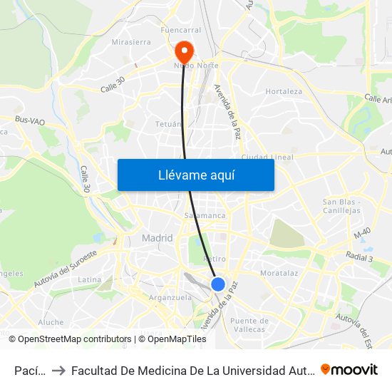Pacífico to Facultad De Medicina De La Universidad Autónoma De Madrid map