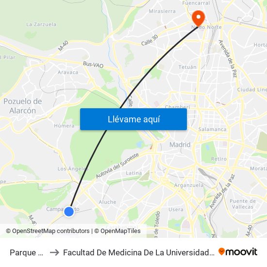 Parque Europa to Facultad De Medicina De La Universidad Autónoma De Madrid map