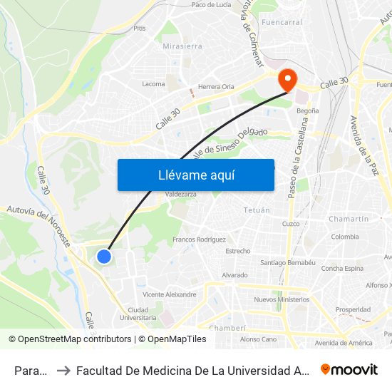 Paraninfo to Facultad De Medicina De La Universidad Autónoma De Madrid map
