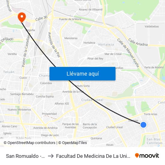 San Romualdo - Julián Camarillo to Facultad De Medicina De La Universidad Autónoma De Madrid map