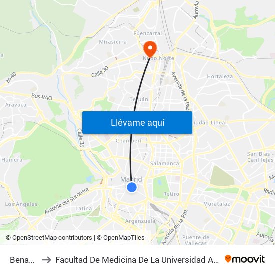 Benavente to Facultad De Medicina De La Universidad Autónoma De Madrid map