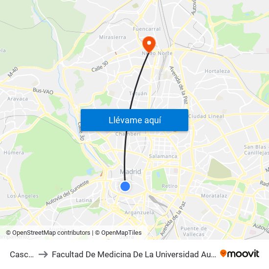 Cascorro to Facultad De Medicina De La Universidad Autónoma De Madrid map