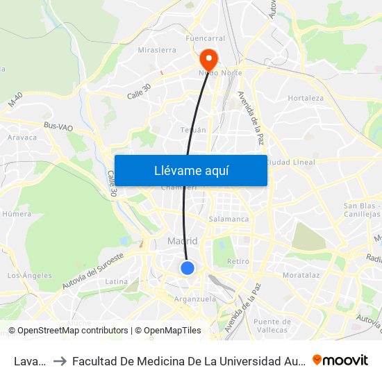 Lavapiés to Facultad De Medicina De La Universidad Autónoma De Madrid map