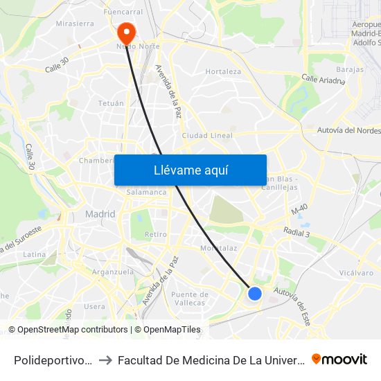 Polideportivo Campus Sur to Facultad De Medicina De La Universidad Autónoma De Madrid map