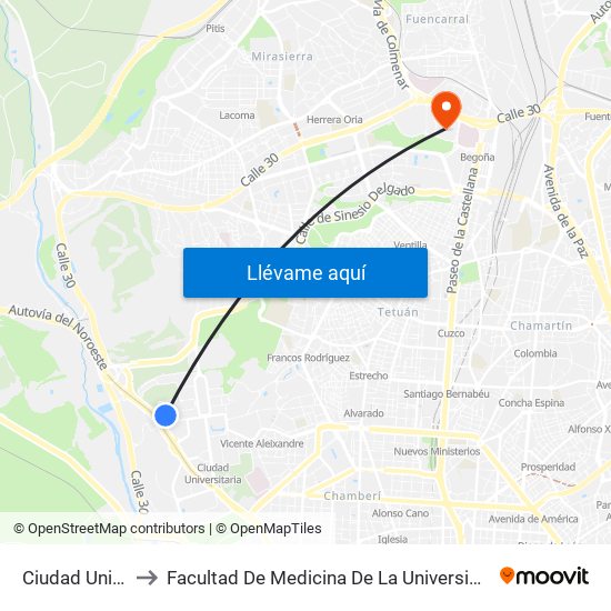 Ciudad Universitaria to Facultad De Medicina De La Universidad Autónoma De Madrid map