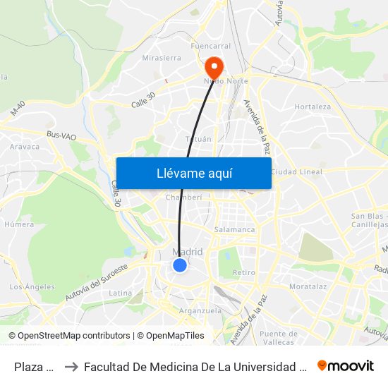 Plaza Mayor to Facultad De Medicina De La Universidad Autónoma De Madrid map