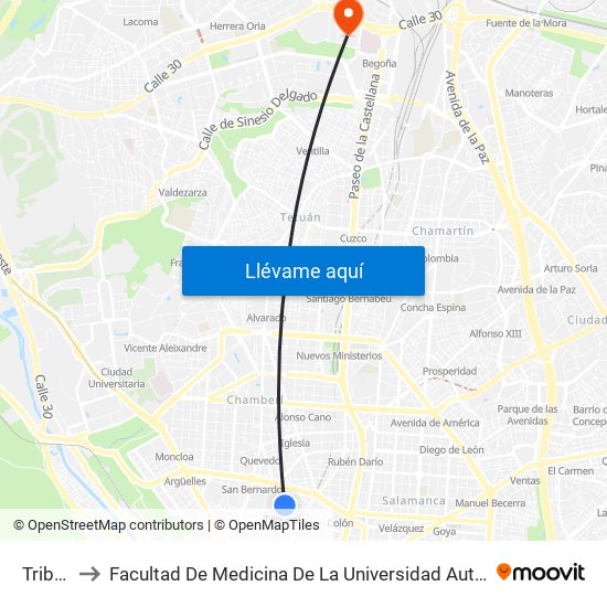 Tribunal to Facultad De Medicina De La Universidad Autónoma De Madrid map