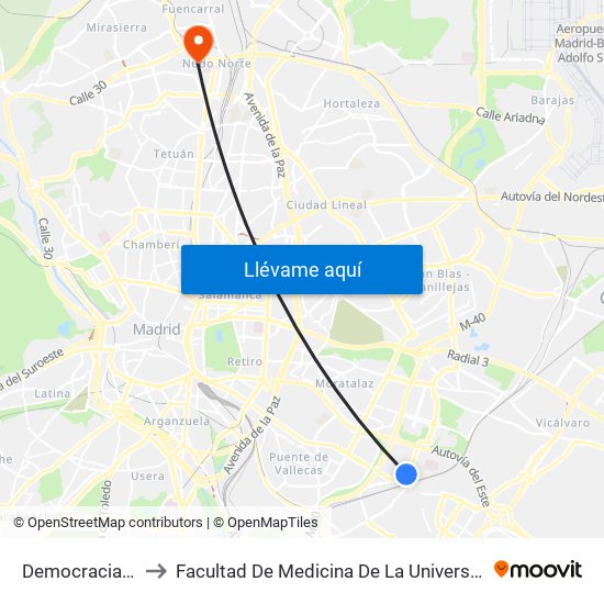 Democracia - Arboleda to Facultad De Medicina De La Universidad Autónoma De Madrid map