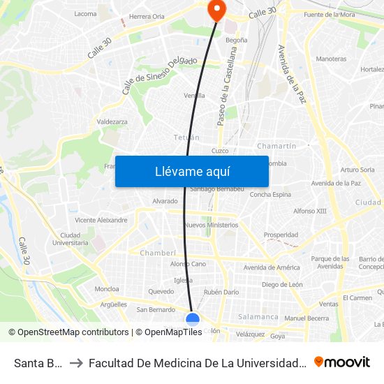 Santa Bárbara to Facultad De Medicina De La Universidad Autónoma De Madrid map