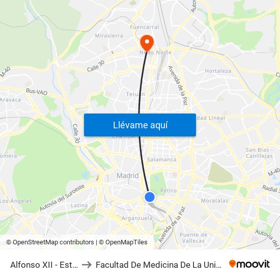 Alfonso XII - Estación De Atocha to Facultad De Medicina De La Universidad Autónoma De Madrid map
