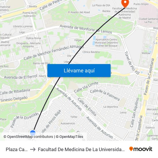 Plaza Calicanto to Facultad De Medicina De La Universidad Autónoma De Madrid map