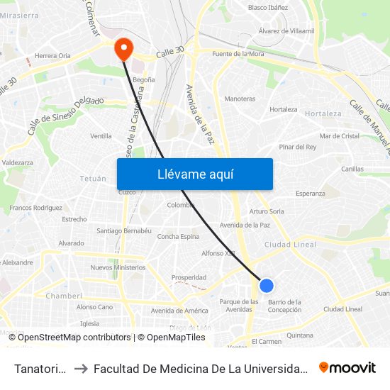 Tanatorio M-30 to Facultad De Medicina De La Universidad Autónoma De Madrid map