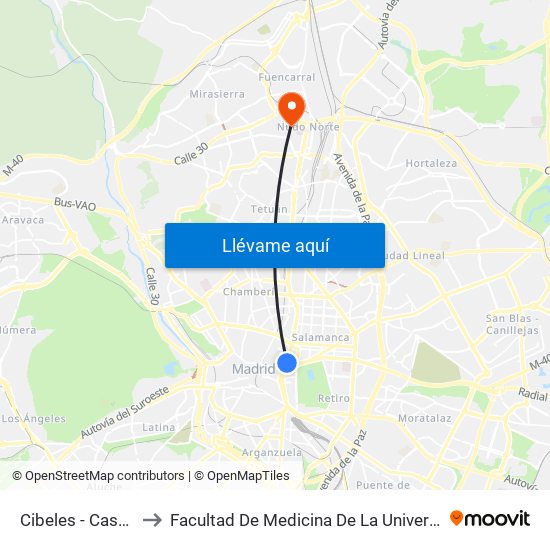 Cibeles - Casa De América to Facultad De Medicina De La Universidad Autónoma De Madrid map