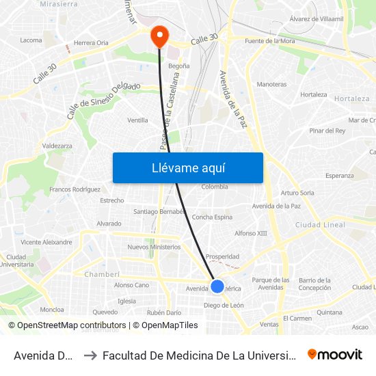 Avenida De América to Facultad De Medicina De La Universidad Autónoma De Madrid map