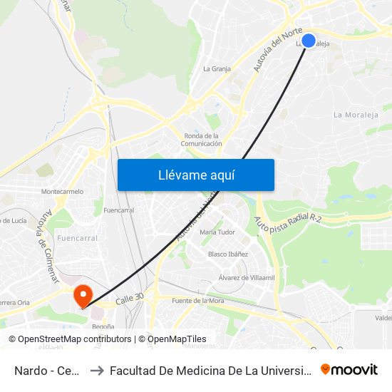 Nardo - Centro Cívico to Facultad De Medicina De La Universidad Autónoma De Madrid map