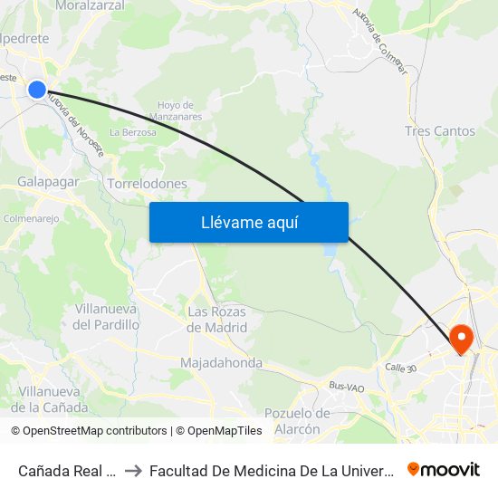 Cañada Real - Pza. Sierra to Facultad De Medicina De La Universidad Autónoma De Madrid map