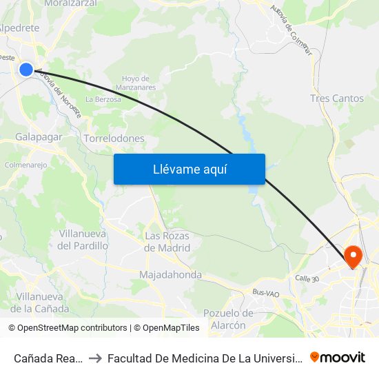 Cañada Real - Colegio to Facultad De Medicina De La Universidad Autónoma De Madrid map