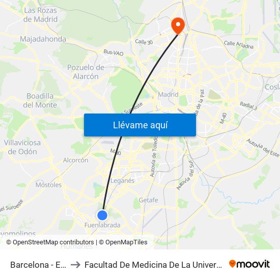 Barcelona - Est. La Serna to Facultad De Medicina De La Universidad Autónoma De Madrid map