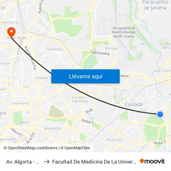 Av. Algorta - Est. Henares to Facultad De Medicina De La Universidad Autónoma De Madrid map