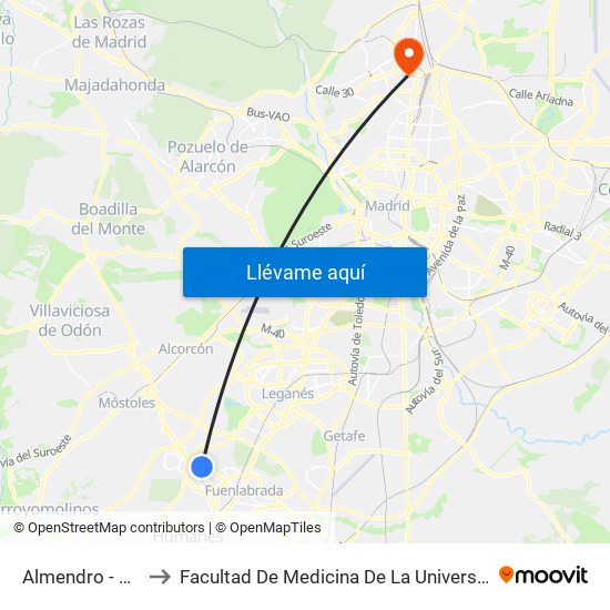 Almendro - C. C. Nexum to Facultad De Medicina De La Universidad Autónoma De Madrid map