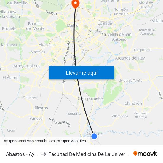 Abastos - Ayuntamiento to Facultad De Medicina De La Universidad Autónoma De Madrid map