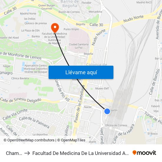 Chamartín to Facultad De Medicina De La Universidad Autónoma De Madrid map