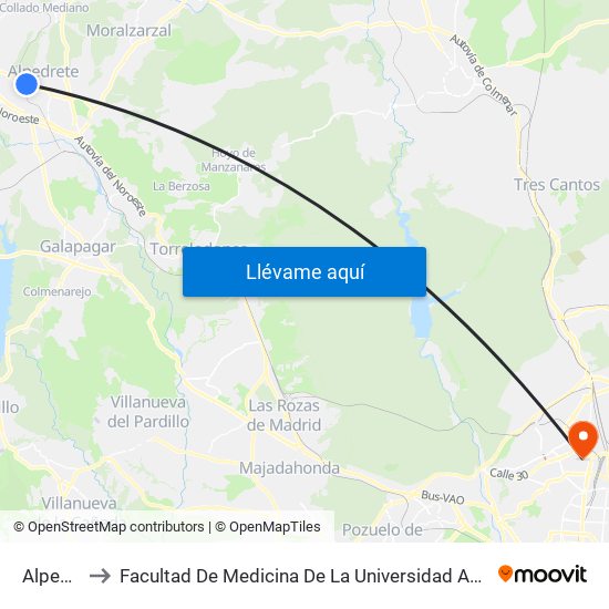 Alpedrete to Facultad De Medicina De La Universidad Autónoma De Madrid map